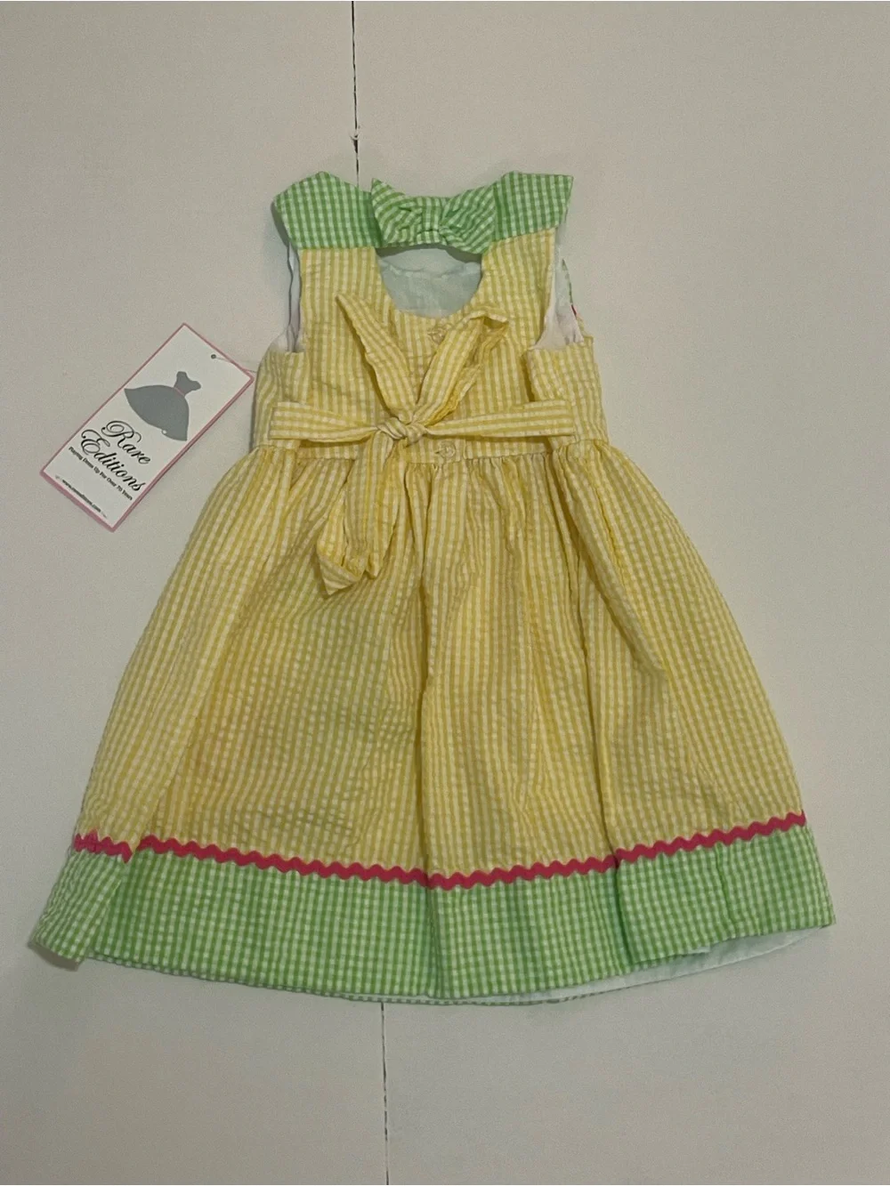 Rare Editions Yellow & Green Gingham Floral Appliqué Dress